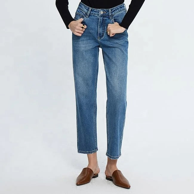 Light Blue Straight Ankle Jeans