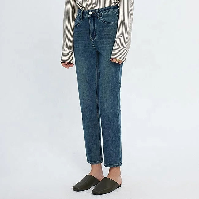 Mid Blue Straight Ankle Jeans