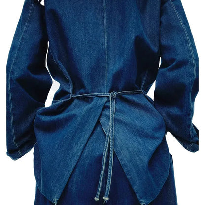 Blue Denim Jacket with Mandarin Collar and Frog Closures