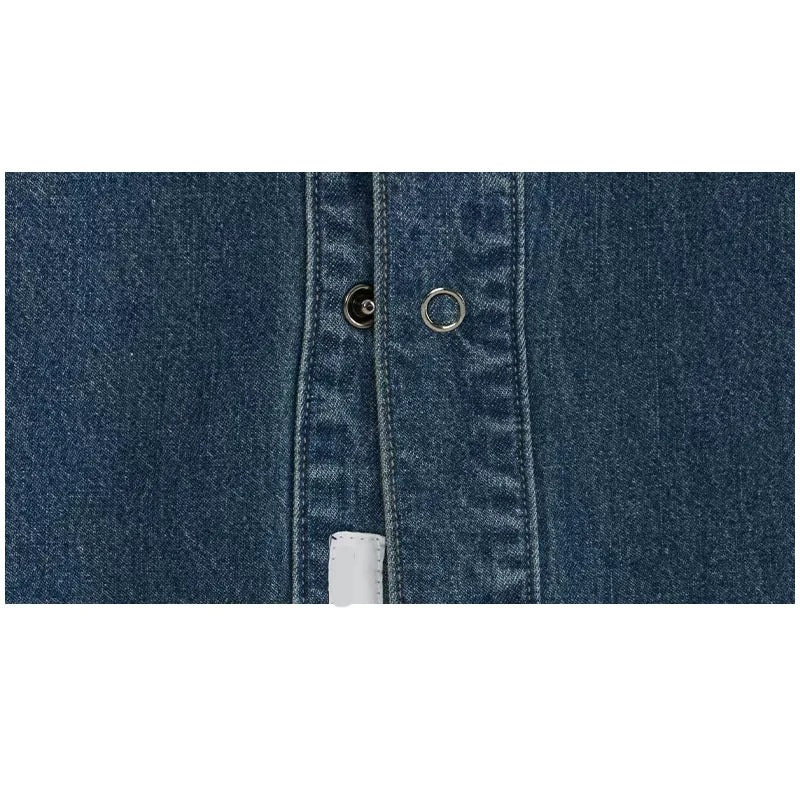 Dark Blue Oversized Denim Shirt with Snap Button Closure