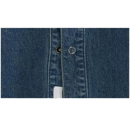 Dark Blue Oversized Denim Shirt with Snap Button Closure
