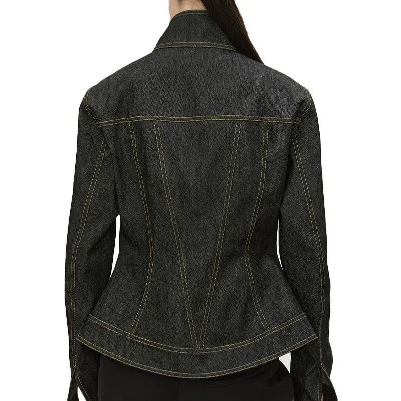 Dark Wash Denim Jacket with Stand Collar