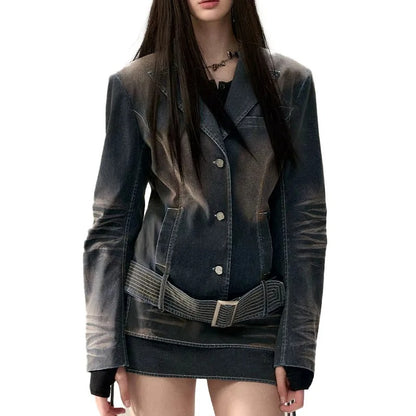 Faded Black Structured Blazer Mini Dress with Belt