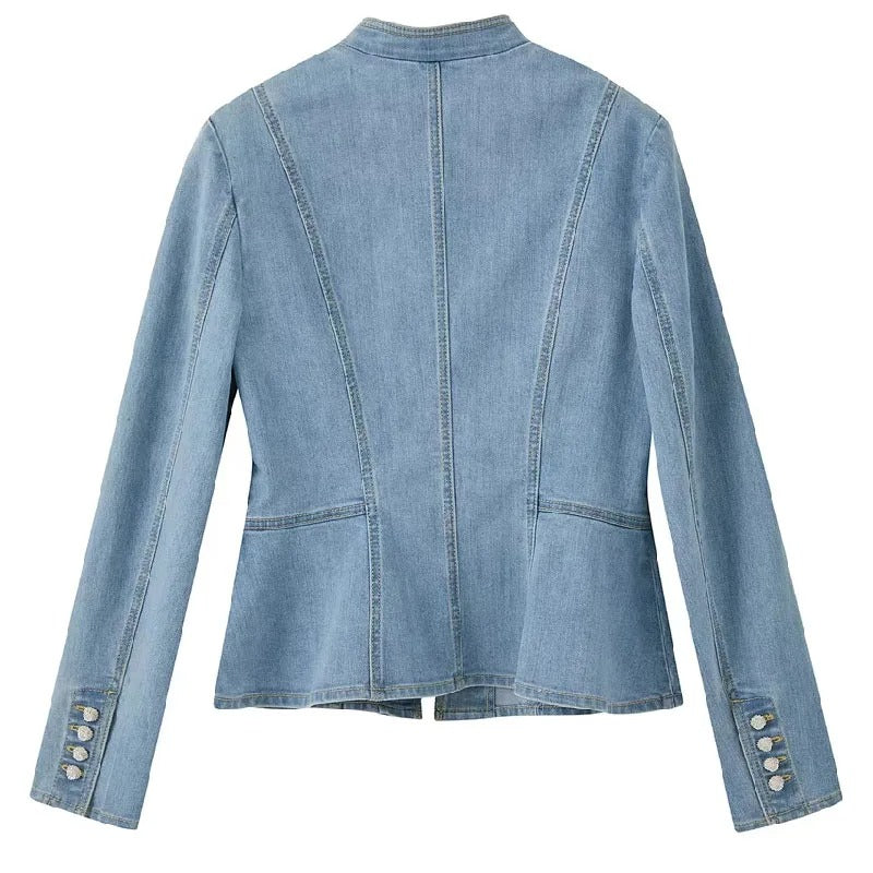Light Blue Denim Jacket with Frog Closure Detail
