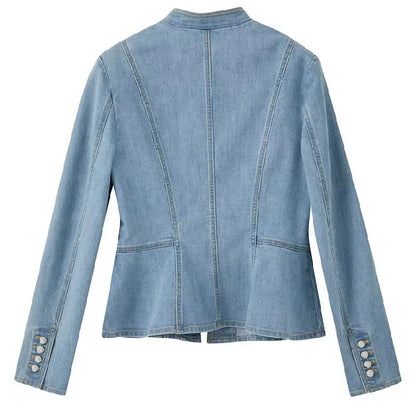 Light Blue Denim Jacket with Frog Closure Detail