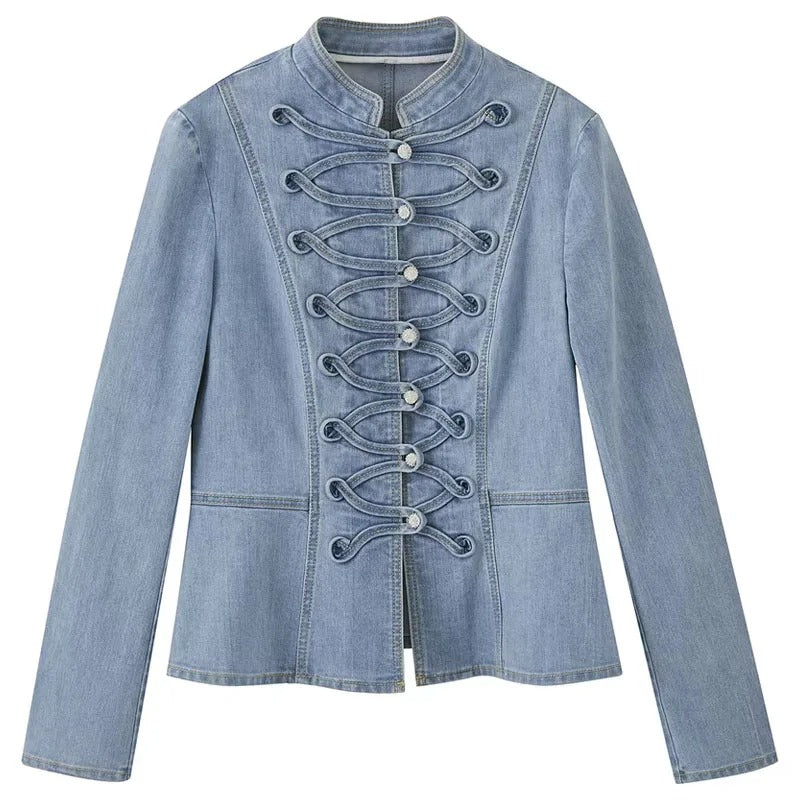Light Blue Denim Jacket with Frog Closure Detail