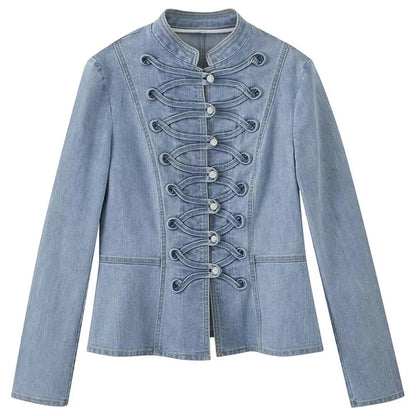 Light Blue Denim Jacket with Frog Closure Detail