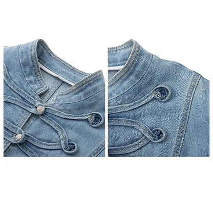 Light Blue Denim Jacket with Frog Closure Detail