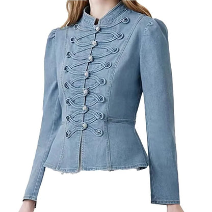 Light Blue Denim Jacket with Frog Closure Detail
