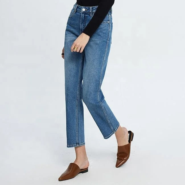 Light Blue Straight Ankle Jeans