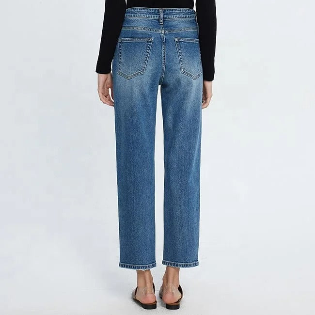 Light Blue Straight Ankle Jeans