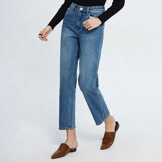 Light Blue Straight Ankle Jeans
