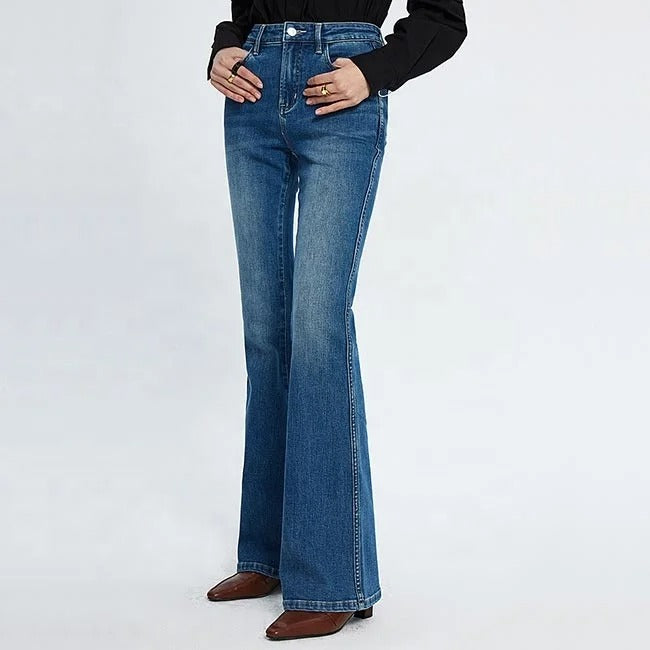 Mid Blue High-Waist Flared Jeans