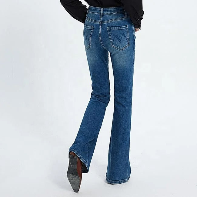 Mid Blue High-Waist Flared Jeans