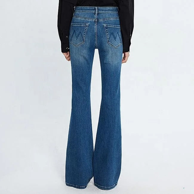 Mid Blue High-Waist Flared Jeans