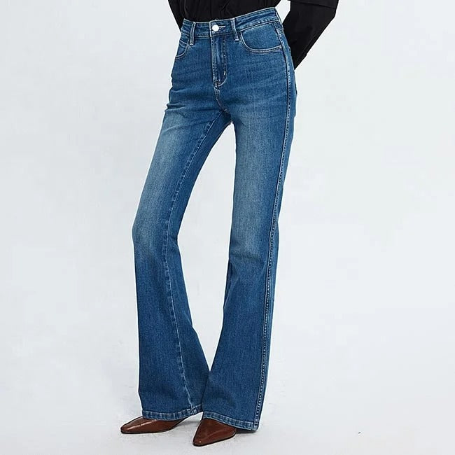 Mid Blue High-Waist Flared Jeans