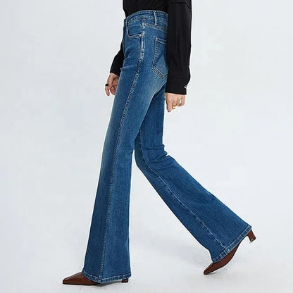 Mid Blue High-Waist Flared Jeans