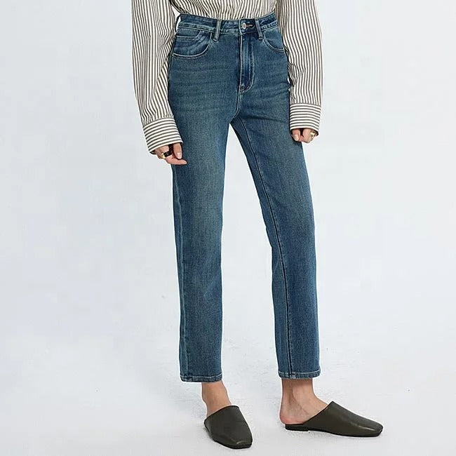 Mid Blue Straight Ankle Jeans