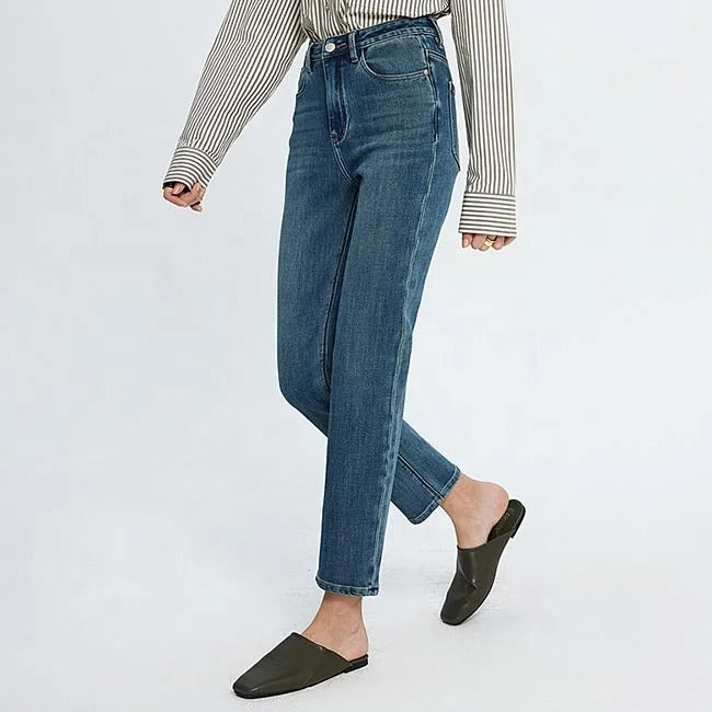 Mid Blue Straight Ankle Jeans
