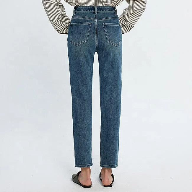 Mid Blue Straight Ankle Jeans