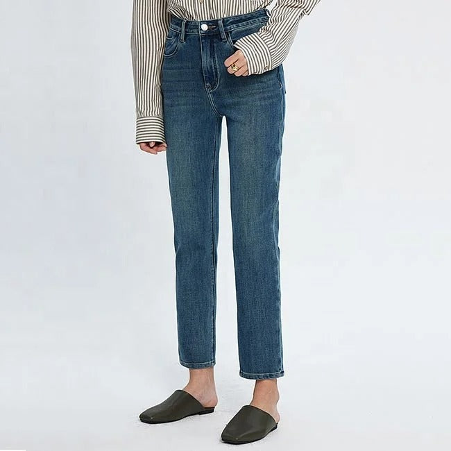 Mid Blue Straight Ankle Jeans
