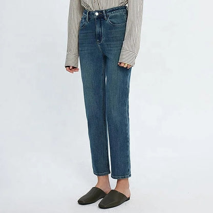 Mid Blue Straight Ankle Jeans