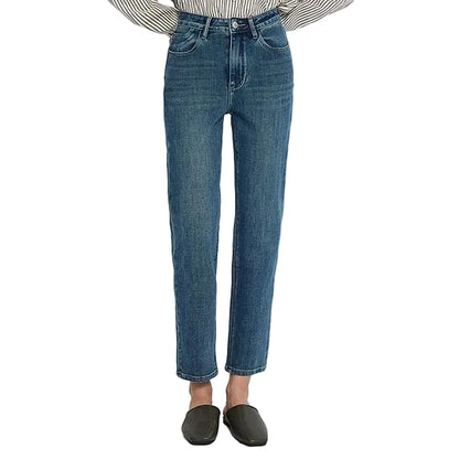 Mid Blue Straight Ankle Jeans